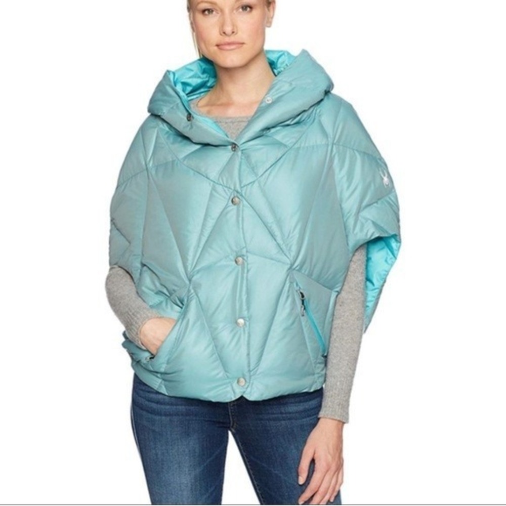 Spyder Turquoise Solitude Poncho Down Jacket‎ Women's Sz XS
